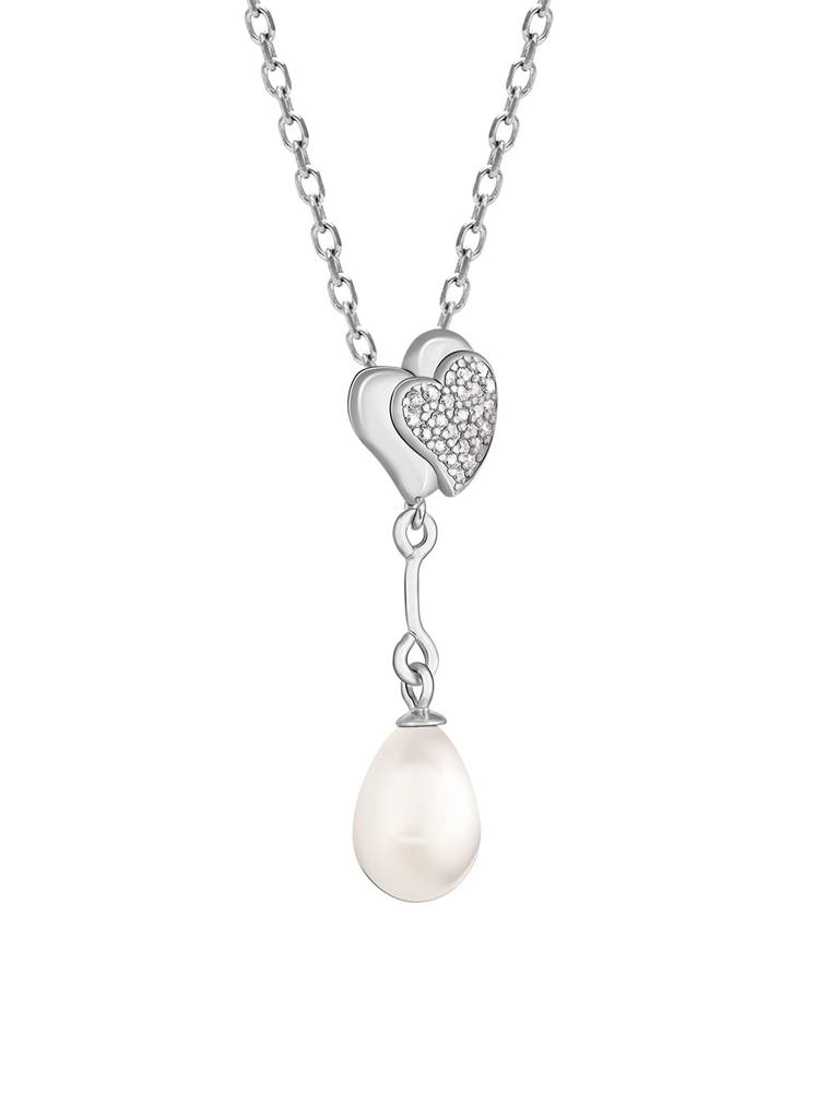 GIVA 925 Sterling Silver Sparkling Hearts and Pearl Pendant with Link Chain