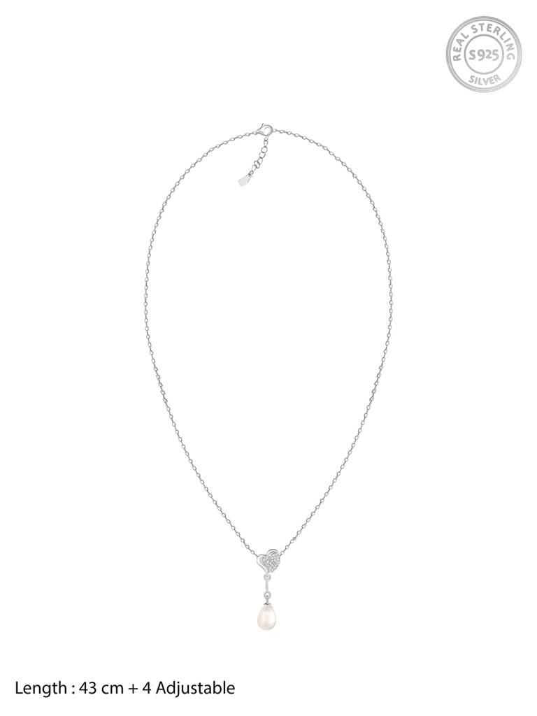 GIVA 925 Sterling Silver Sparkling Hearts and Pearl Pendant with Link Chain