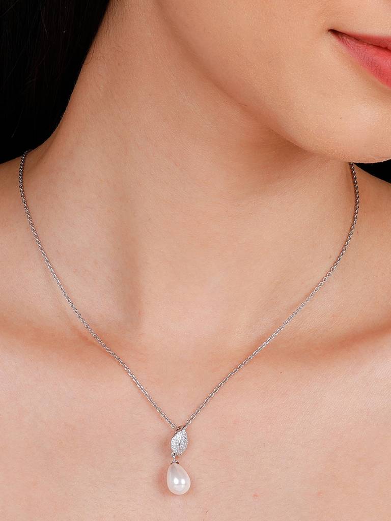 GIVA 925 Sterling Silver Classic Pearl Pendant with Link Chain