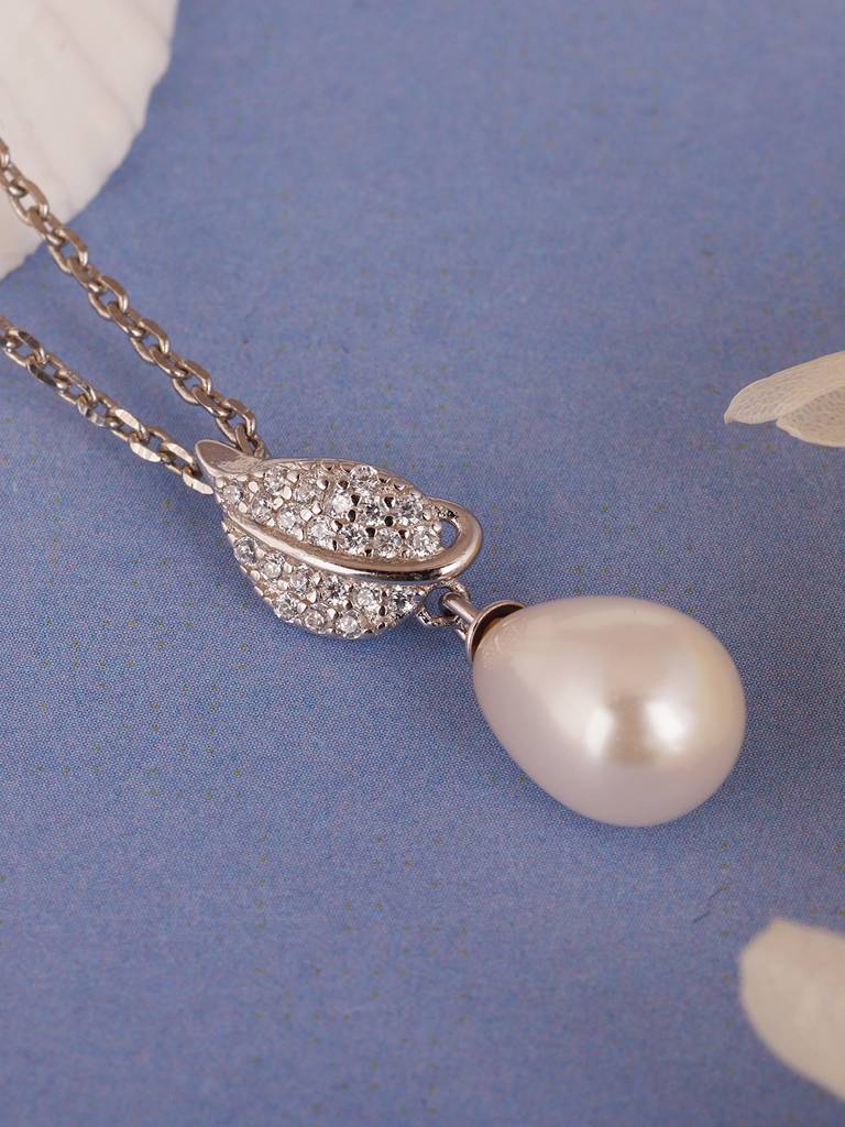 GIVA 925 Sterling Silver Classic Pearl Pendant with Link Chain