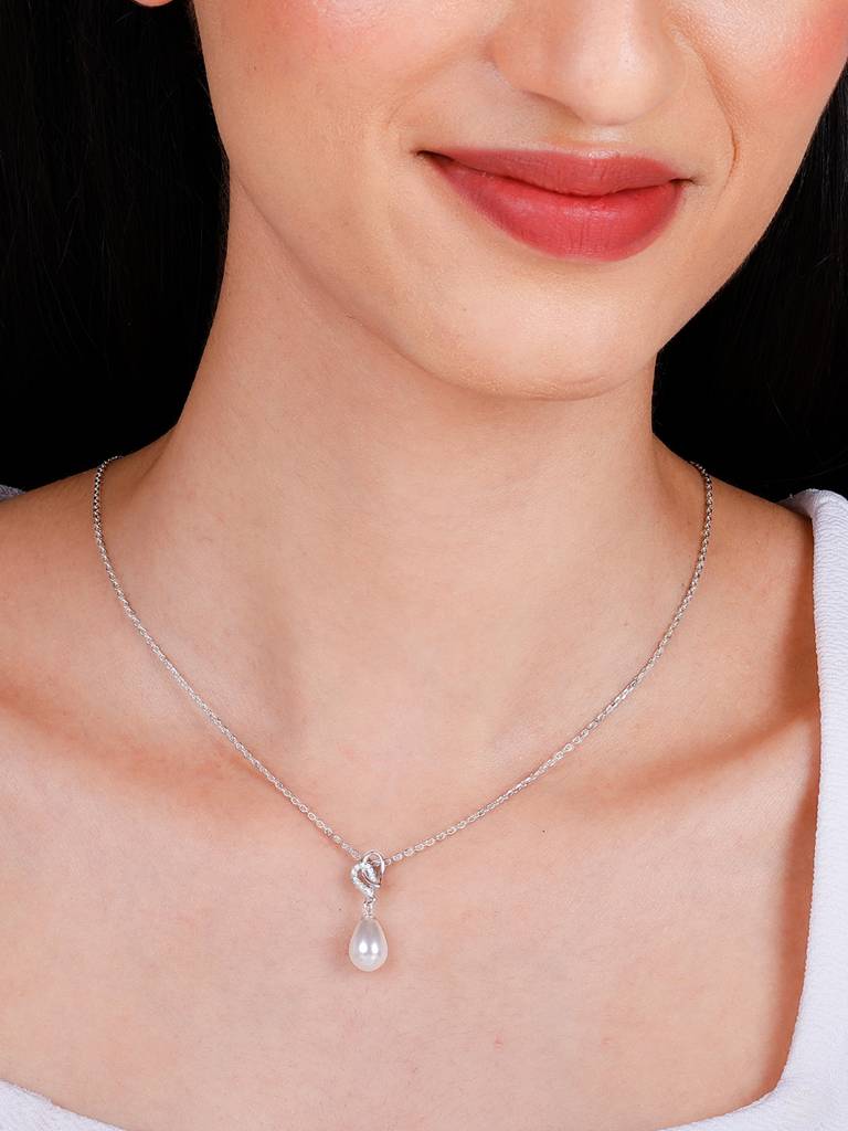 GIVA 925 Sterling Silver Elegant Pearl Drop Pendant with Link Chain