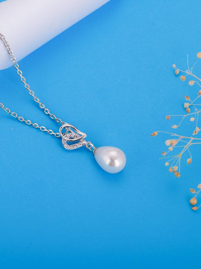 GIVA 925 Sterling Silver Elegant Pearl Drop Pendant with Link Chain