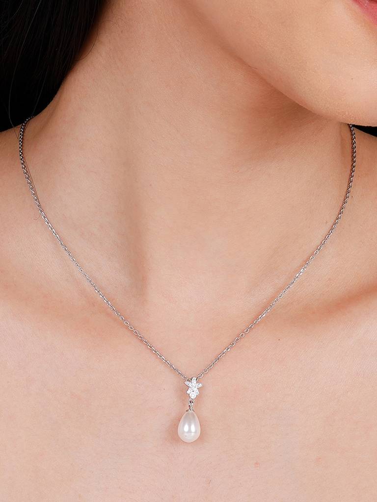GIVA 925 Sterling Silver Starry Pearl Pendant with Link Chain