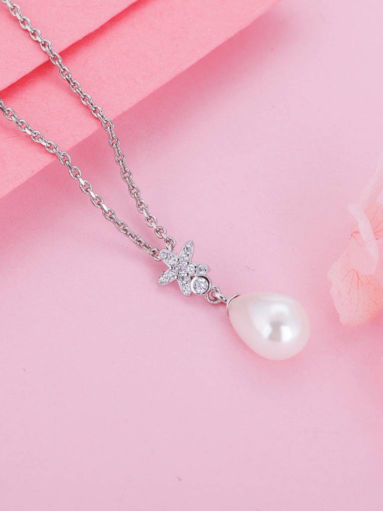 GIVA 925 Sterling Silver Starry Pearl Pendant with Link Chain