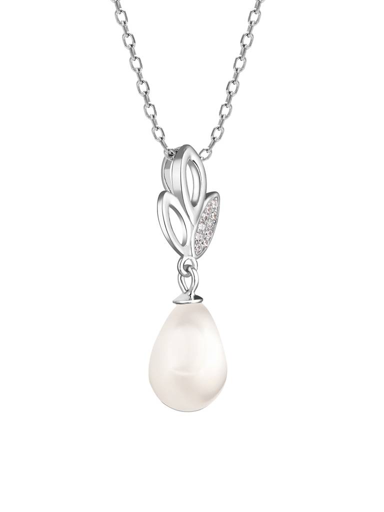 GIVA 925 Sterling Silver Leafy Pearl Pendant with Link Chain