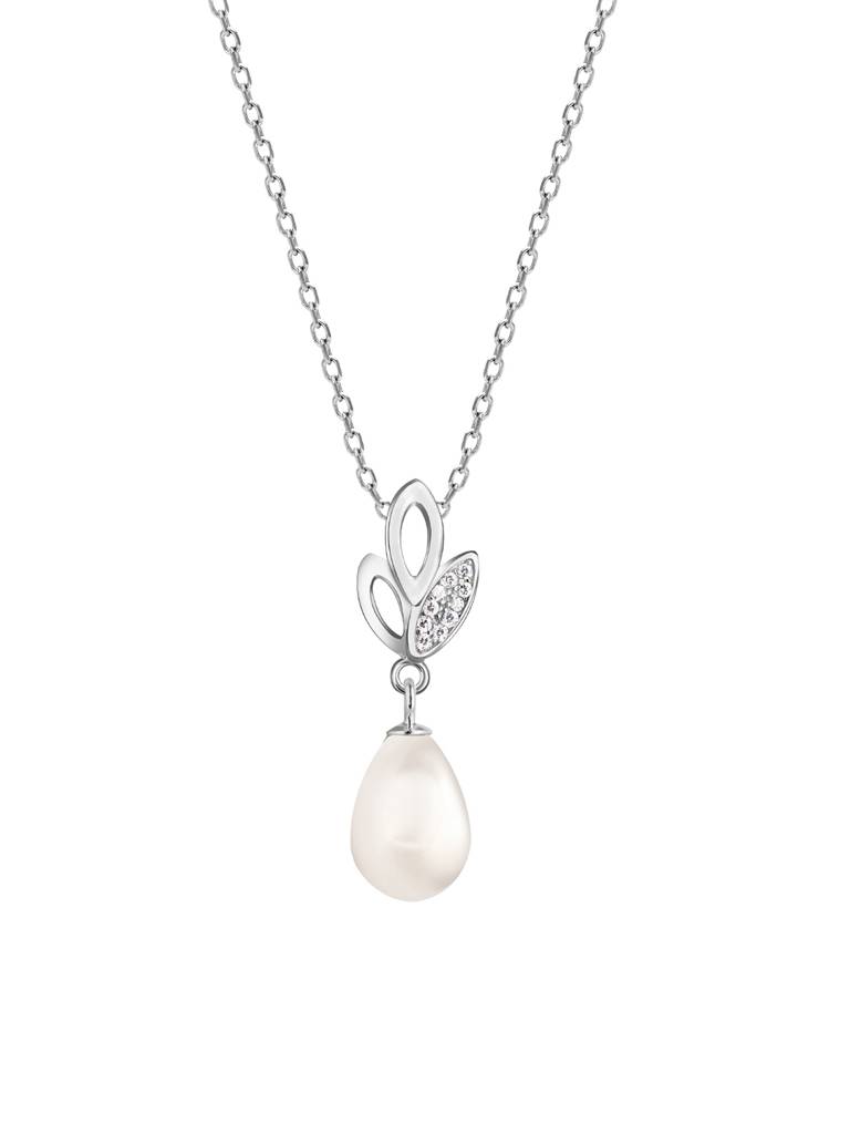GIVA 925 Sterling Silver Leafy Pearl Pendant with Link Chain