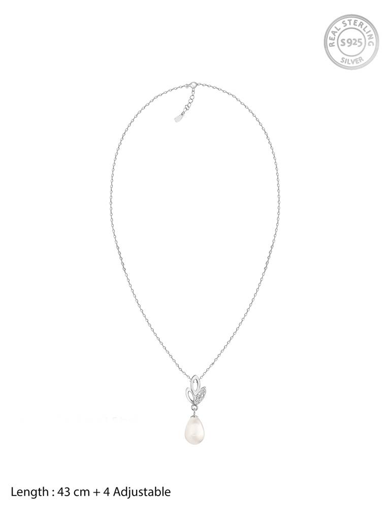 GIVA 925 Sterling Silver Leafy Pearl Pendant with Link Chain