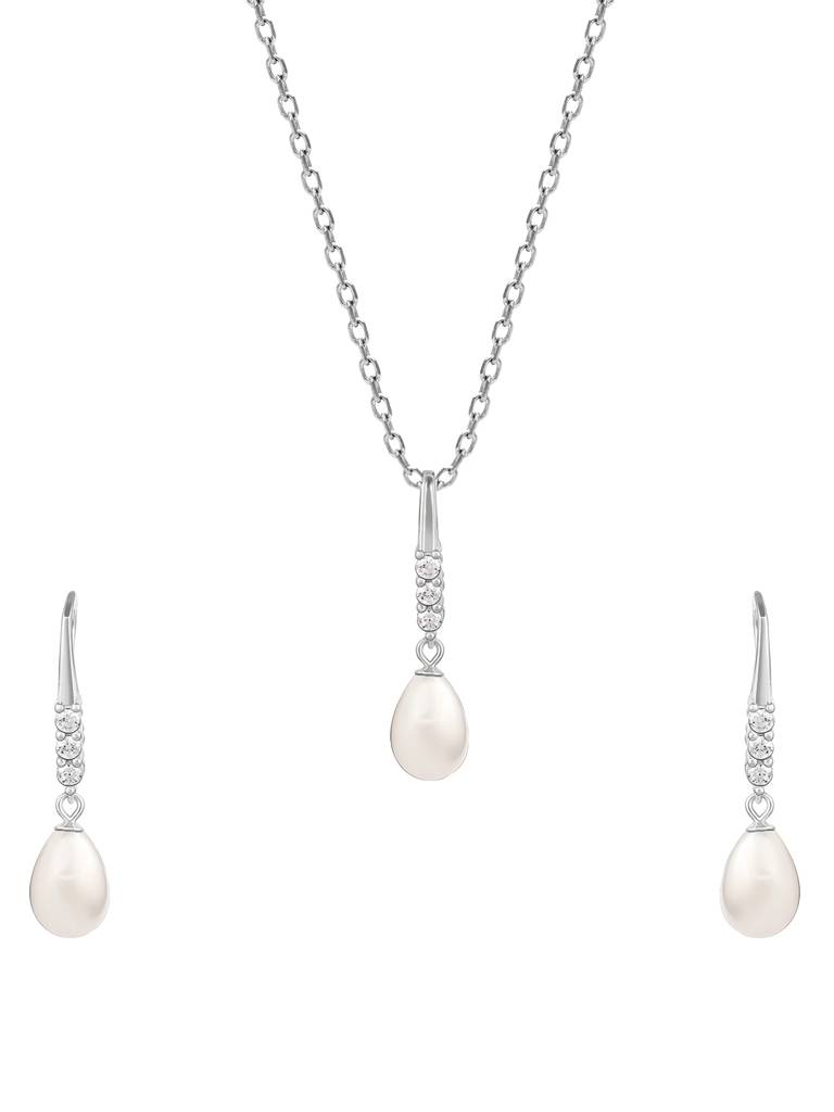 GIVA 925 Sterling Silver Anushka Sharma Silver Drops of Pearls Set