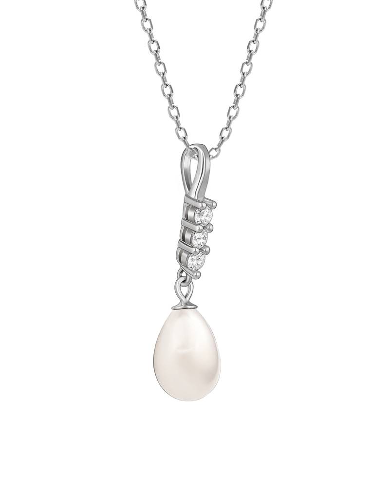 GIVA 925 Sterling Silver Anushka Sharma Silver Drop of Pearl Pendant with Link Chain
