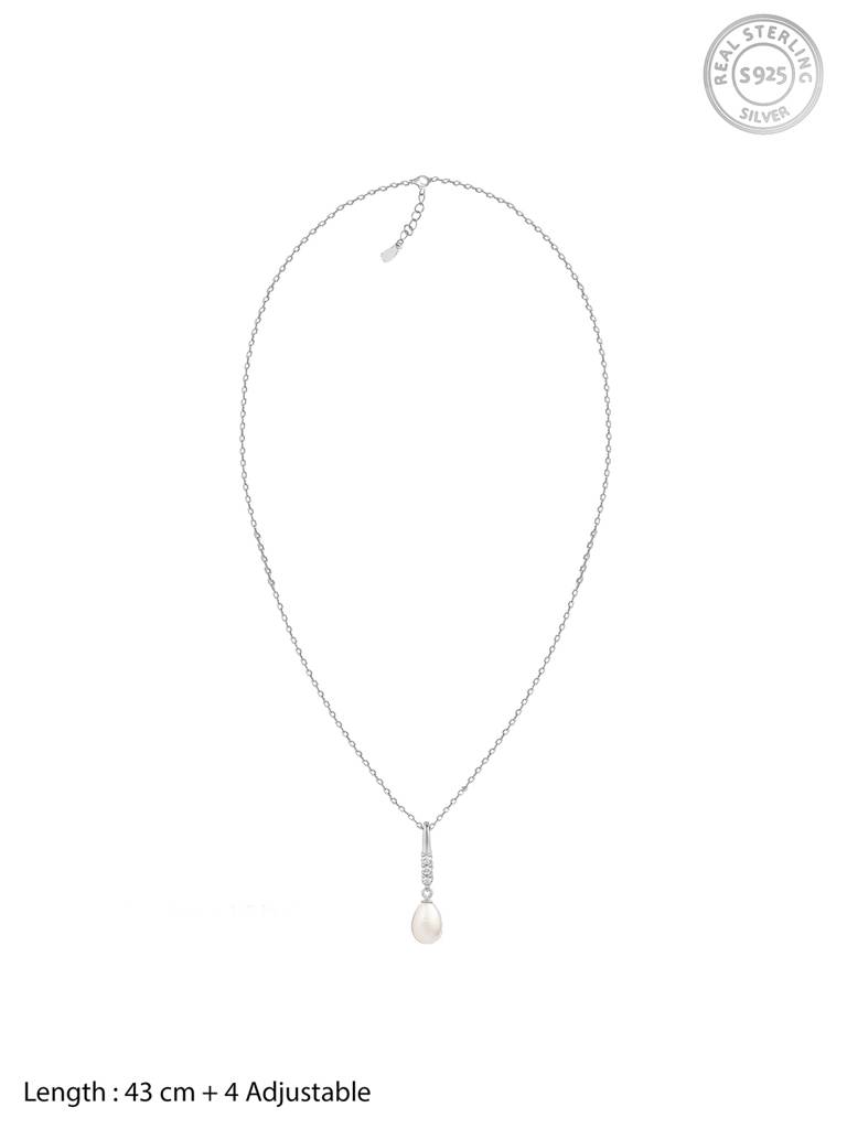 GIVA 925 Sterling Silver Anushka Sharma Silver Drop of Pearl Pendant with Link Chain
