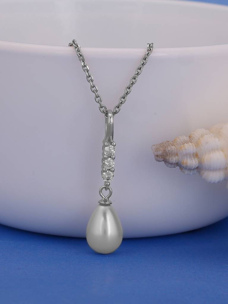 GIVA 925 Sterling Silver Anushka Sharma Silver Drop of Pearl Pendant with Link Chain
