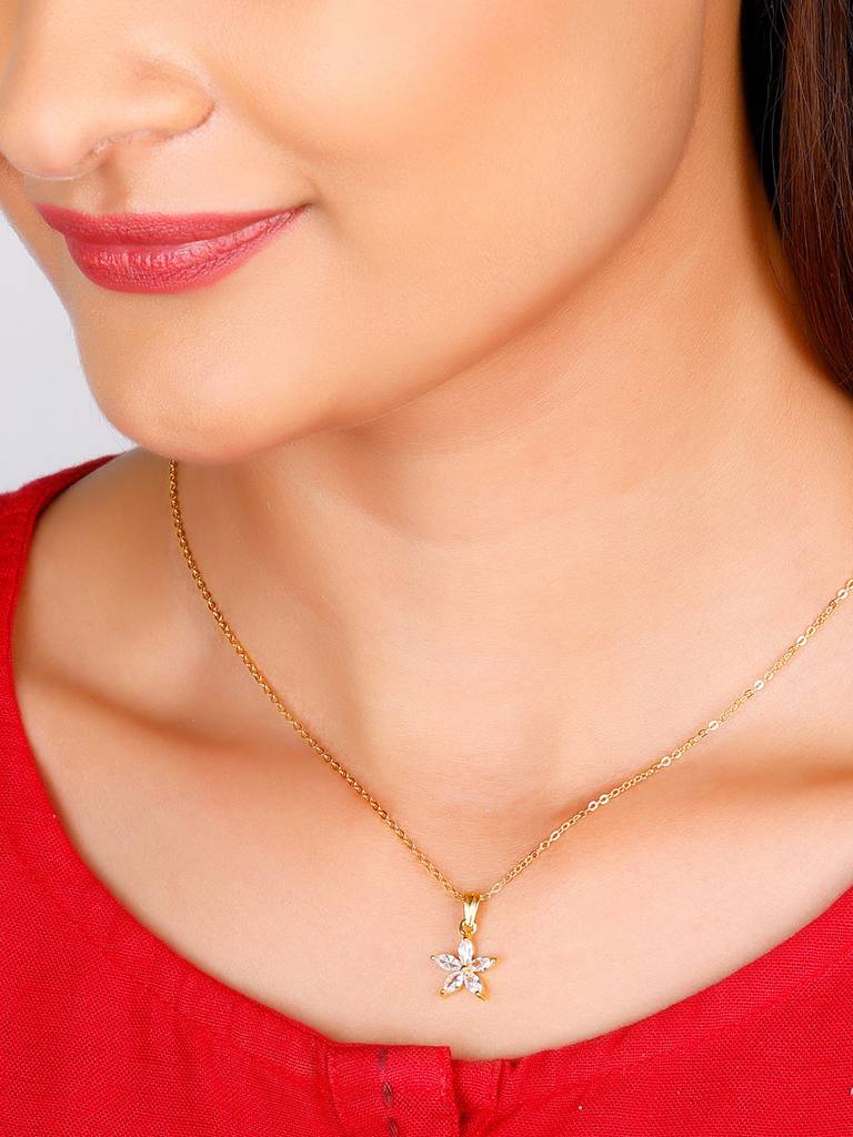 GIVA 925 Sterling Silver Golden Lily Pendant with Link Chain