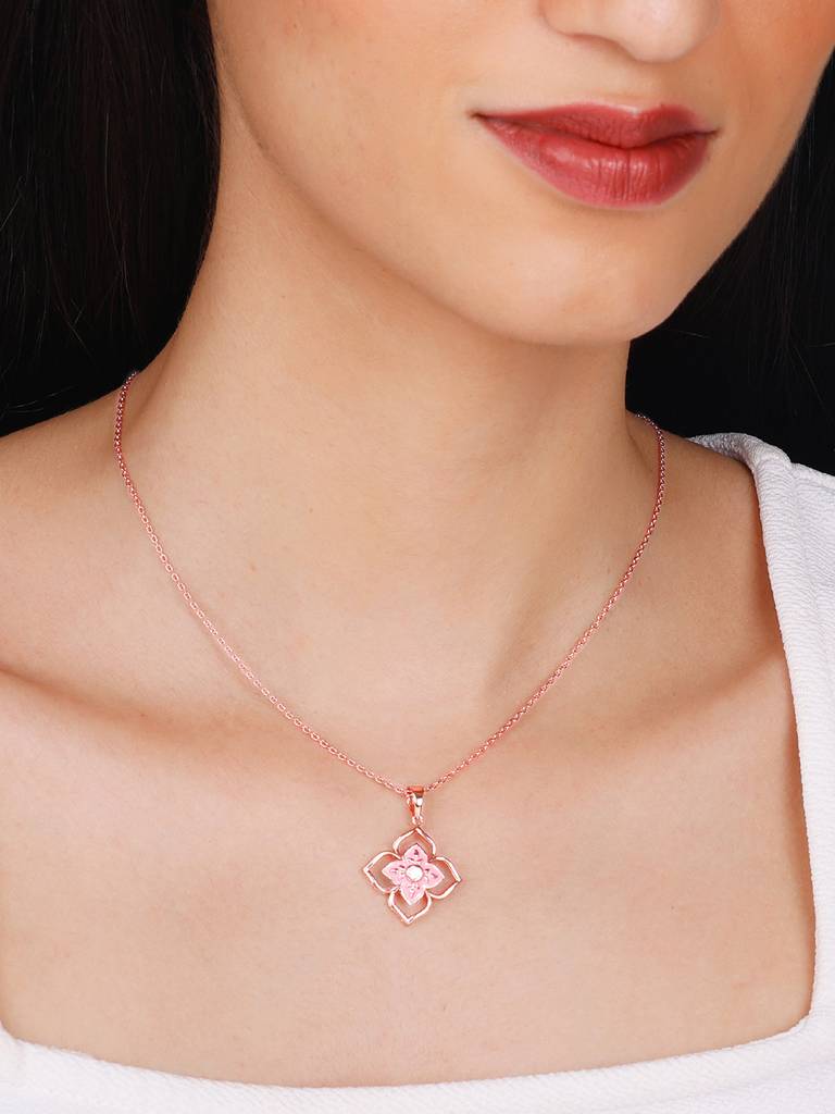 GIVA 925 Sterling Silver Rose Gold Mosaic of Taj Pendant with Link Chain