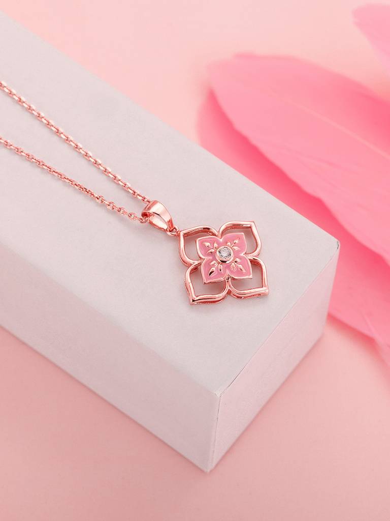 GIVA 925 Sterling Silver Rose Gold Mosaic of Taj Pendant with Link Chain