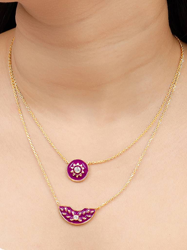 GIVA 925 Sterling Silver Golden Tyrian Purple Double Layered Necklace