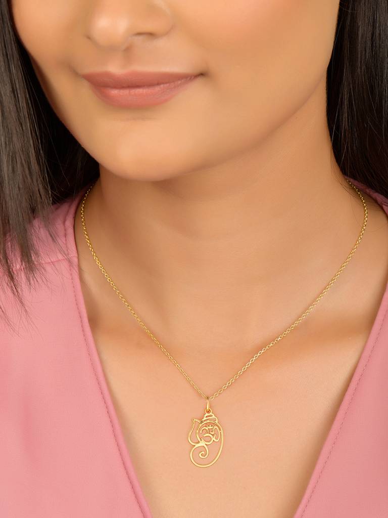 GIVA 925 Sterling Silver Golden Vinayaka Blessing Pendant with Link Chain