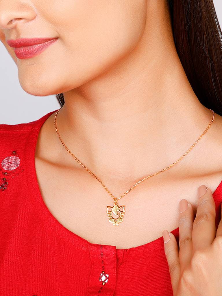 GIVA 925 Sterling Silver Golden Ganapati Silhouette Pendant with Link Chain