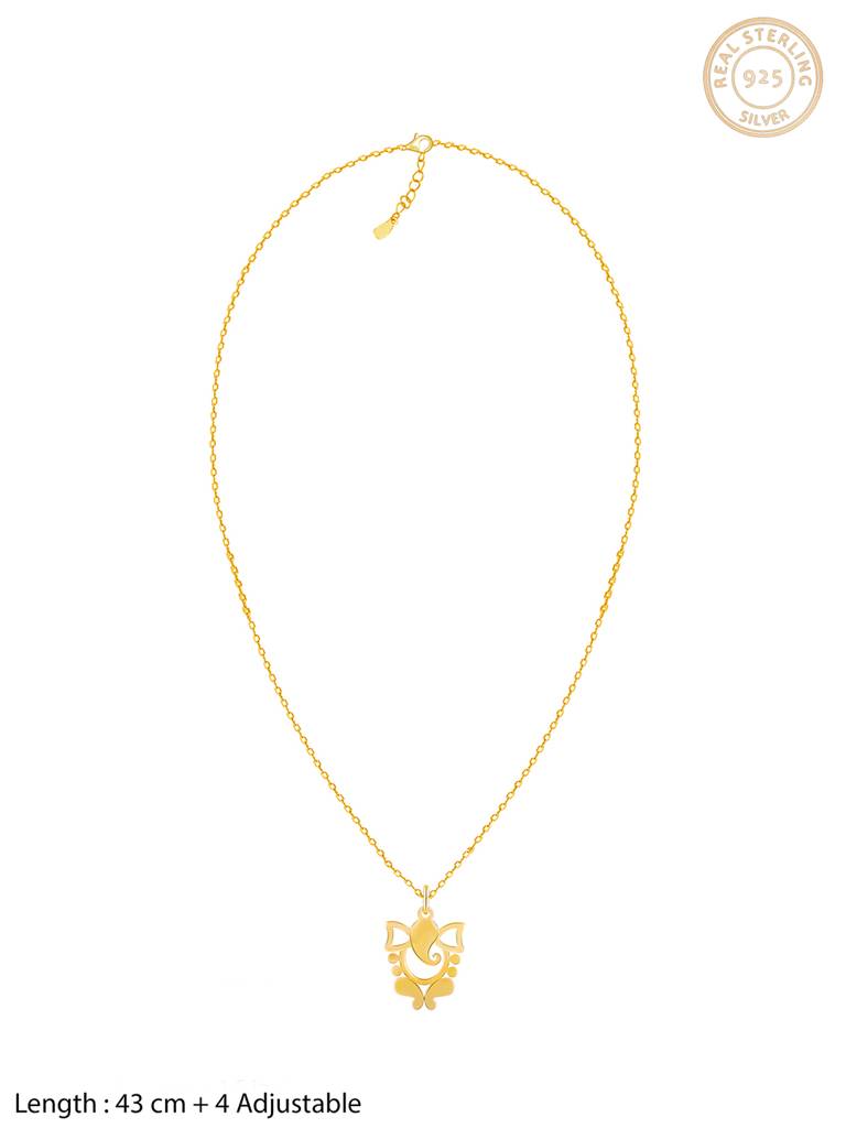 GIVA 925 Sterling Silver Golden Ganapati Silhouette Pendant with Link Chain