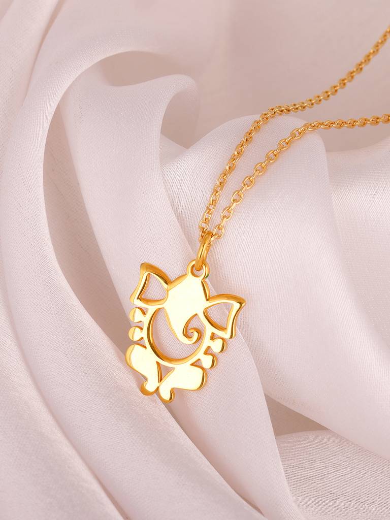 GIVA 925 Sterling Silver Golden Ganapati Silhouette Pendant with Link Chain