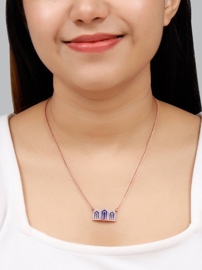 GIVA 925 Sterling Silver Rose Gold Gates to Taj Necklace