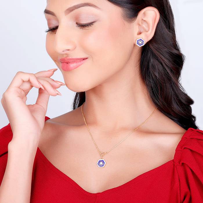 Giva 925 Sterling Silver Golden Taj Mosaic Pendant And Earrings Set | Gifts For Women And  : PD01567ER01893