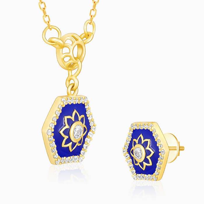 Giva 925 Sterling Silver Golden Taj Mosaic Pendant And Earrings Set | Gifts For Women And  : PD01567ER01893