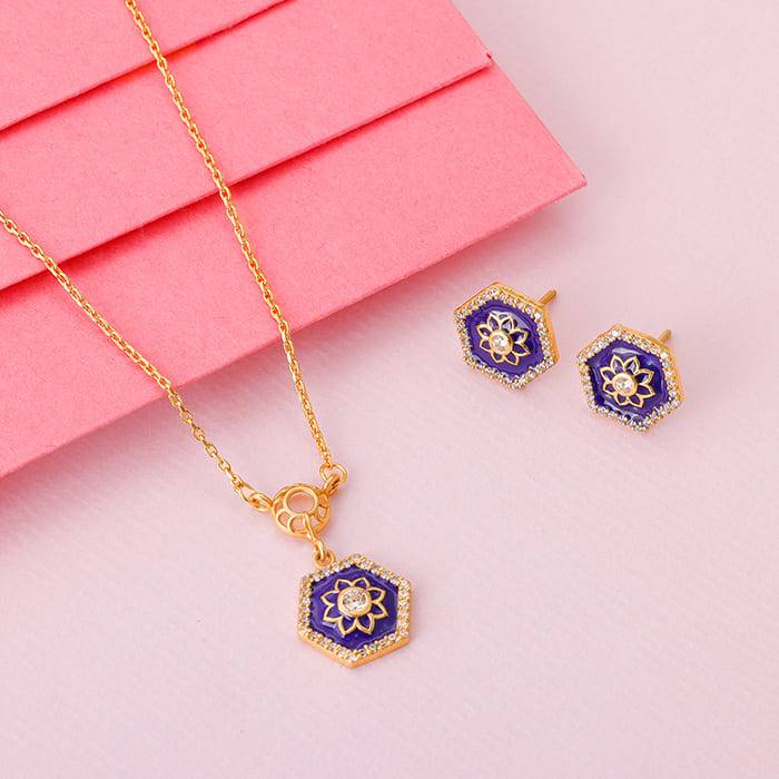 Giva 925 Sterling Silver Golden Taj Mosaic Pendant And Earrings Set | Gifts For Women And  : PD01567ER01893