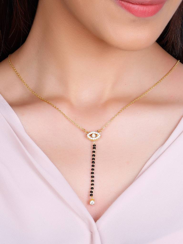 GIVA 925 Sterling Silver Golden Evil Eye Drop Mangalsutra