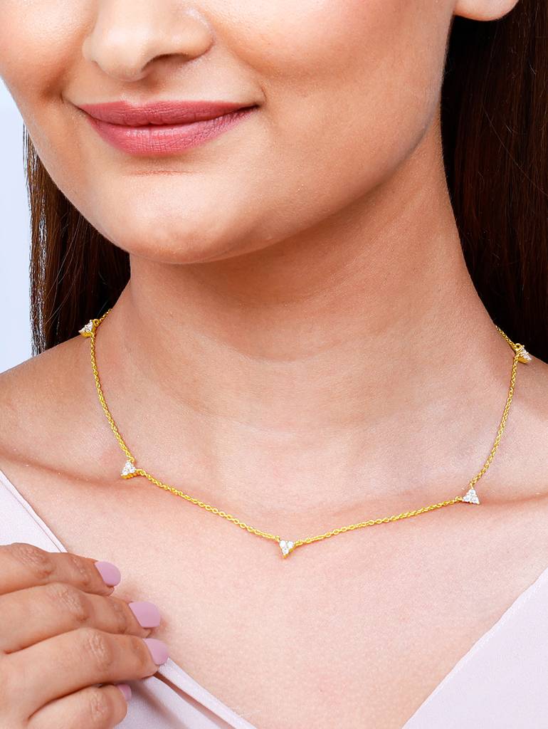 GIVA 925 Sterling Silver Golden Centre of Attention Triangle Necklace