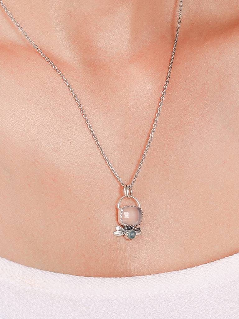 GIVA 925 Sterling Silver Oxidised Silver Stoned Butterfly Pendant with Link Chain