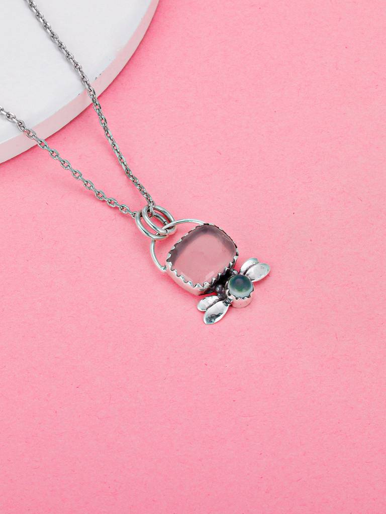 GIVA 925 Sterling Silver Oxidised Silver Stoned Butterfly Pendant with Link Chain