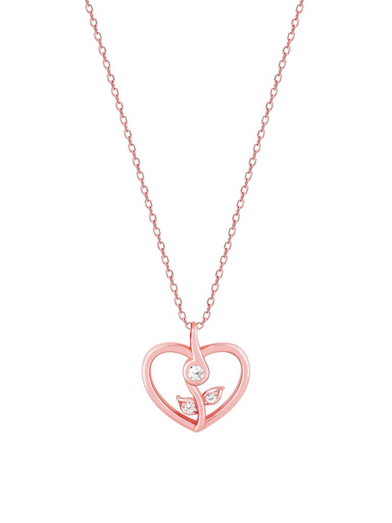 GIVA 925 Sterling Silver Rose Gold Leaf Me More Heart Pendant with Link Chain