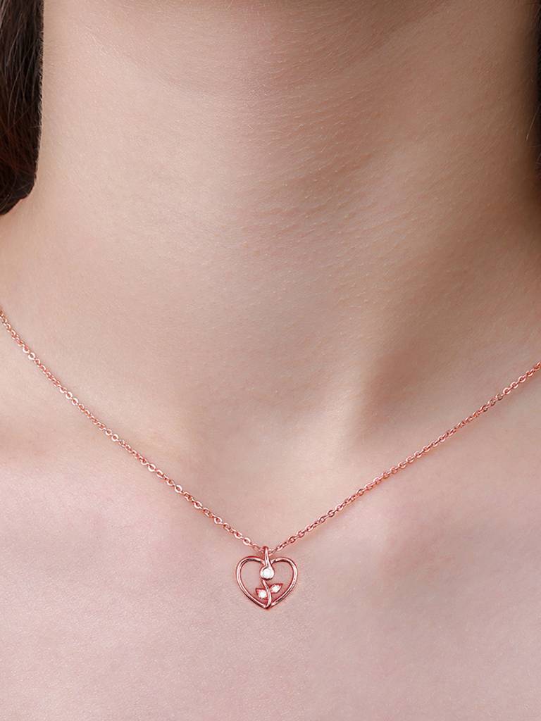 GIVA 925 Sterling Silver Rose Gold Leaf Me More Heart Pendant with Link Chain