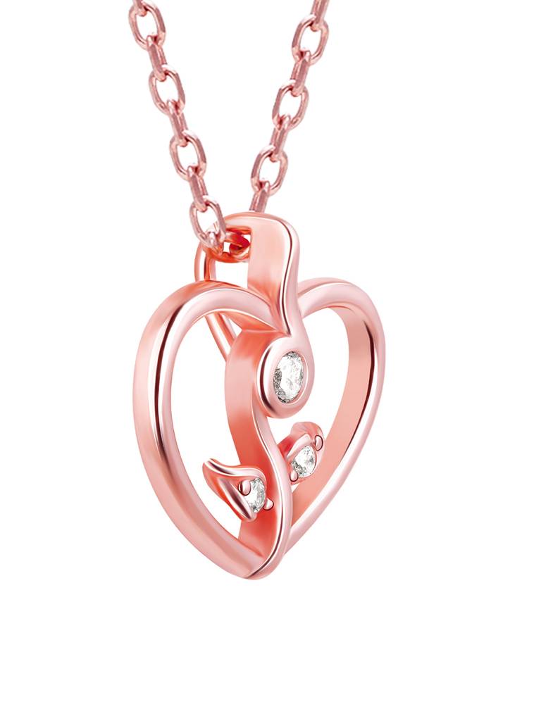 GIVA 925 Sterling Silver Rose Gold Leaf Me More Heart Pendant with Link Chain