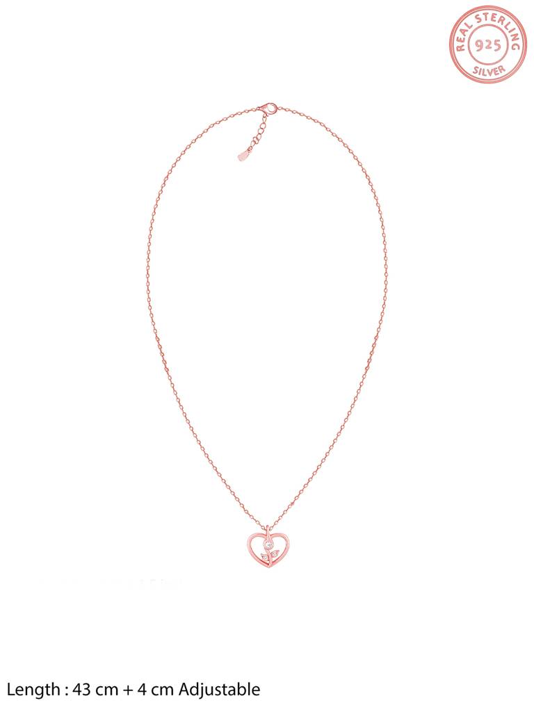 GIVA 925 Sterling Silver Rose Gold Leaf Me More Heart Pendant with Link Chain