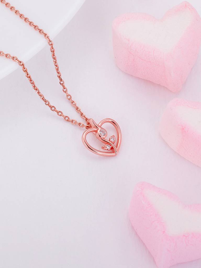 GIVA 925 Sterling Silver Rose Gold Leaf Me More Heart Pendant with Link Chain