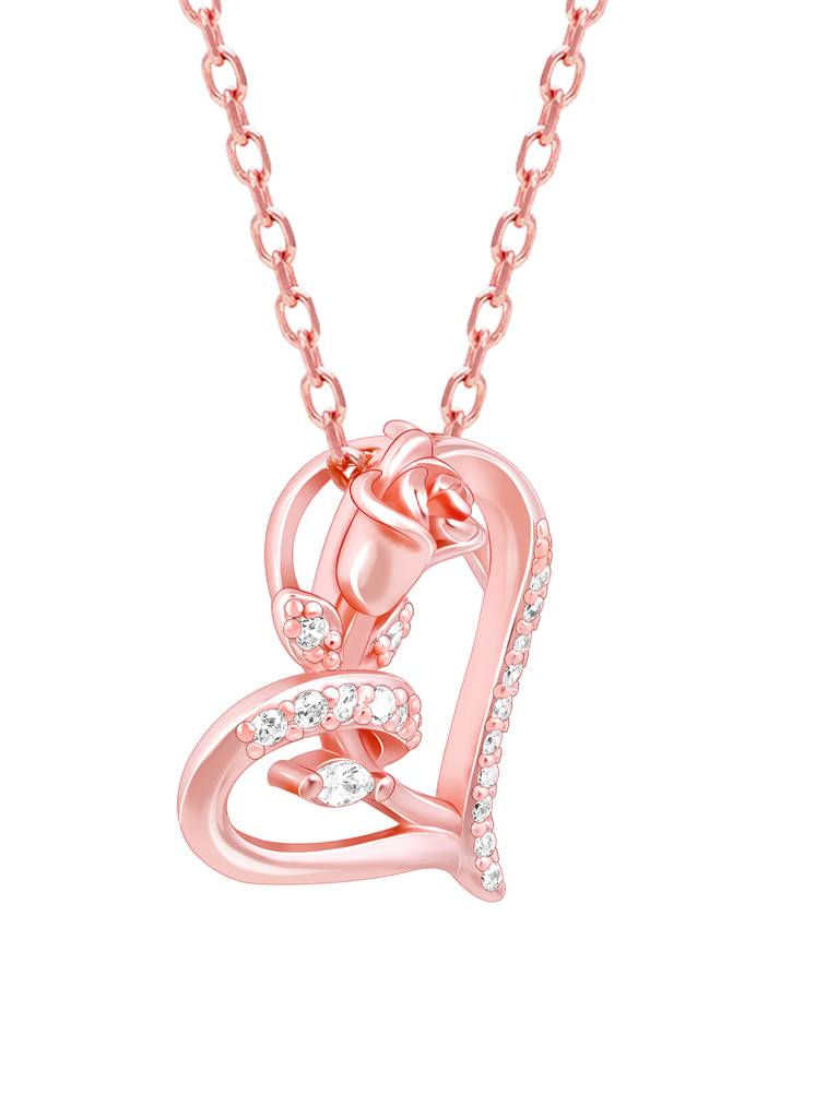 GIVA 925 Sterling Silver Rose Gold Rose In Heart Pendant with Link Chain