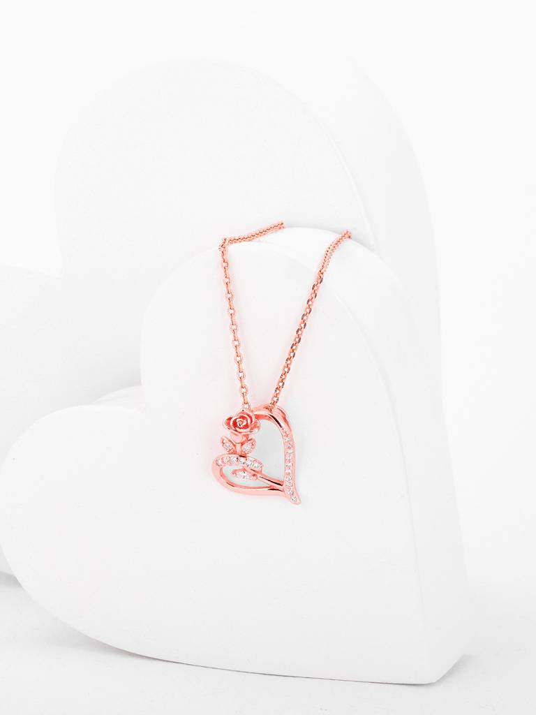 GIVA 925 Sterling Silver Rose Gold Rose In Heart Pendant with Link Chain