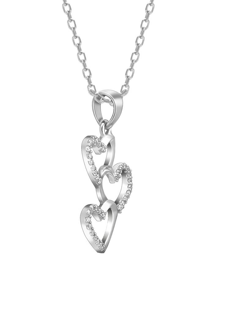 GIVA 925 Sterling Silver Zircon Studded Stacked Hearts Pendant