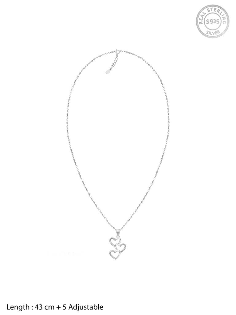 GIVA 925 Sterling Silver Zircon Studded Stacked Hearts Pendant