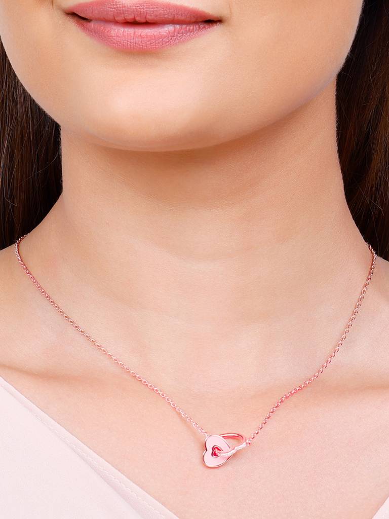 GIVA 925 Sterling Silver Rose Gold Interlocked Hearts Necklace