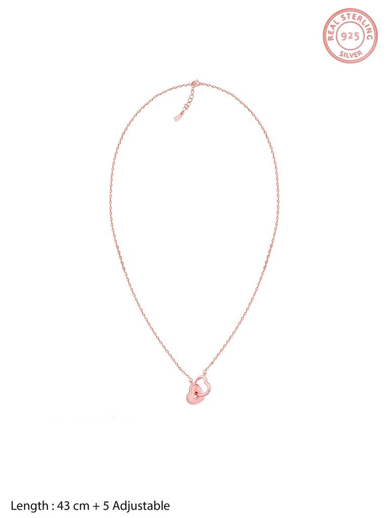 GIVA 925 Sterling Silver Rose Gold Interlocked Hearts Necklace
