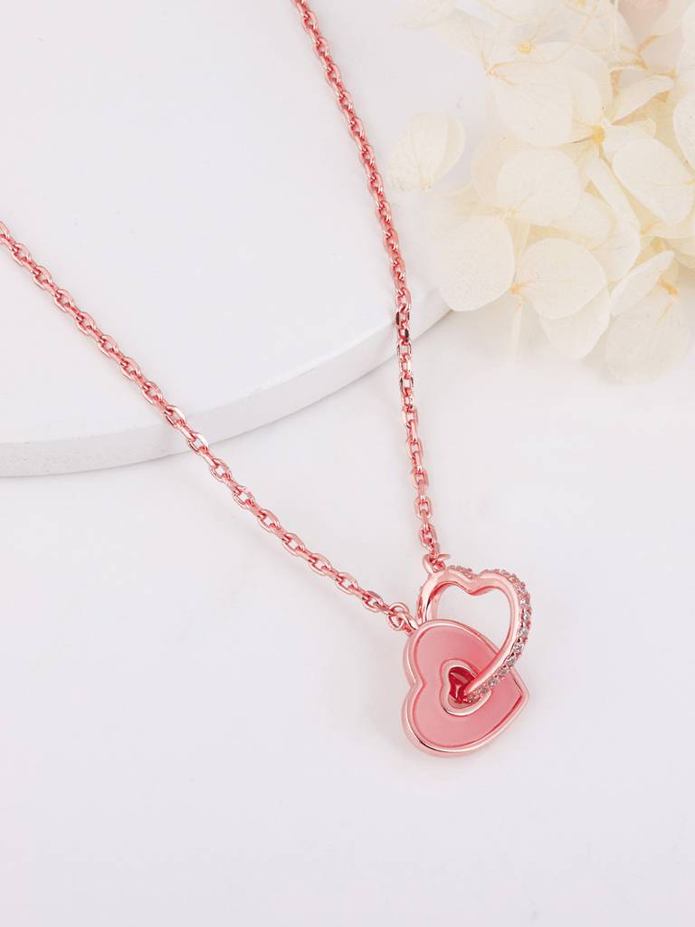 GIVA 925 Sterling Silver Rose Gold Interlocked Hearts Necklace