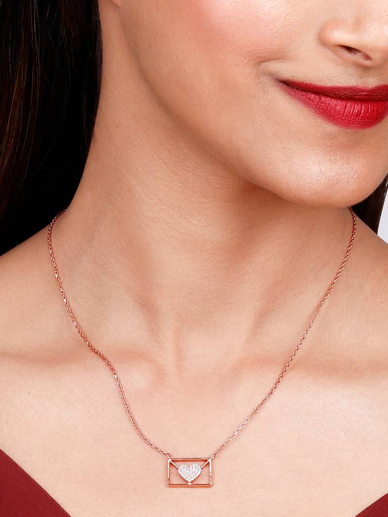 GIVA 925 Sterling Silver Rose Gold Love Letter Necklace