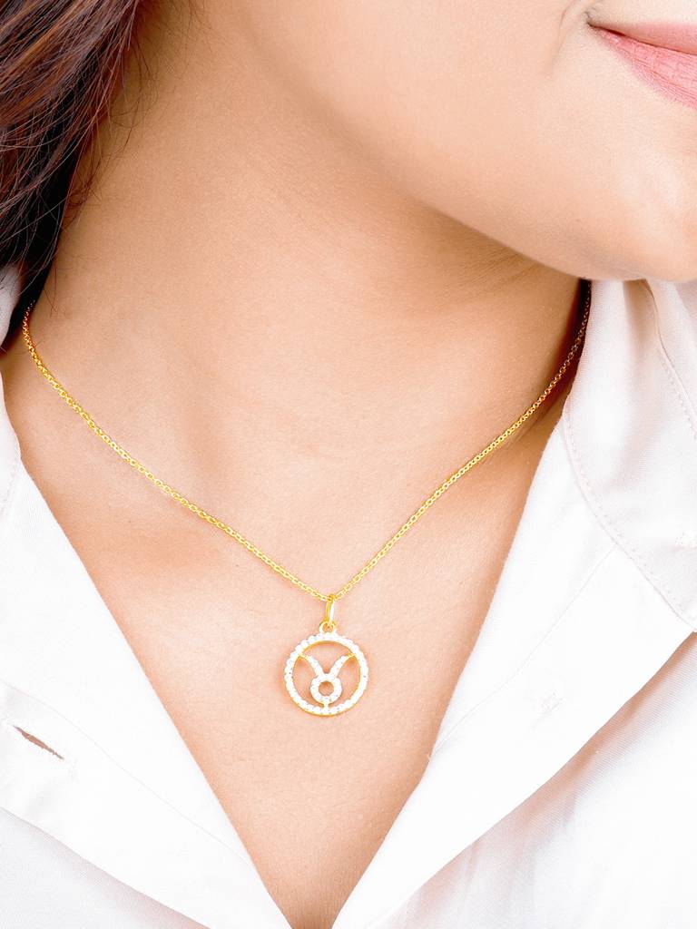 Giva 925 Sterling Silver Golden Taurus Pendant With Link Chain