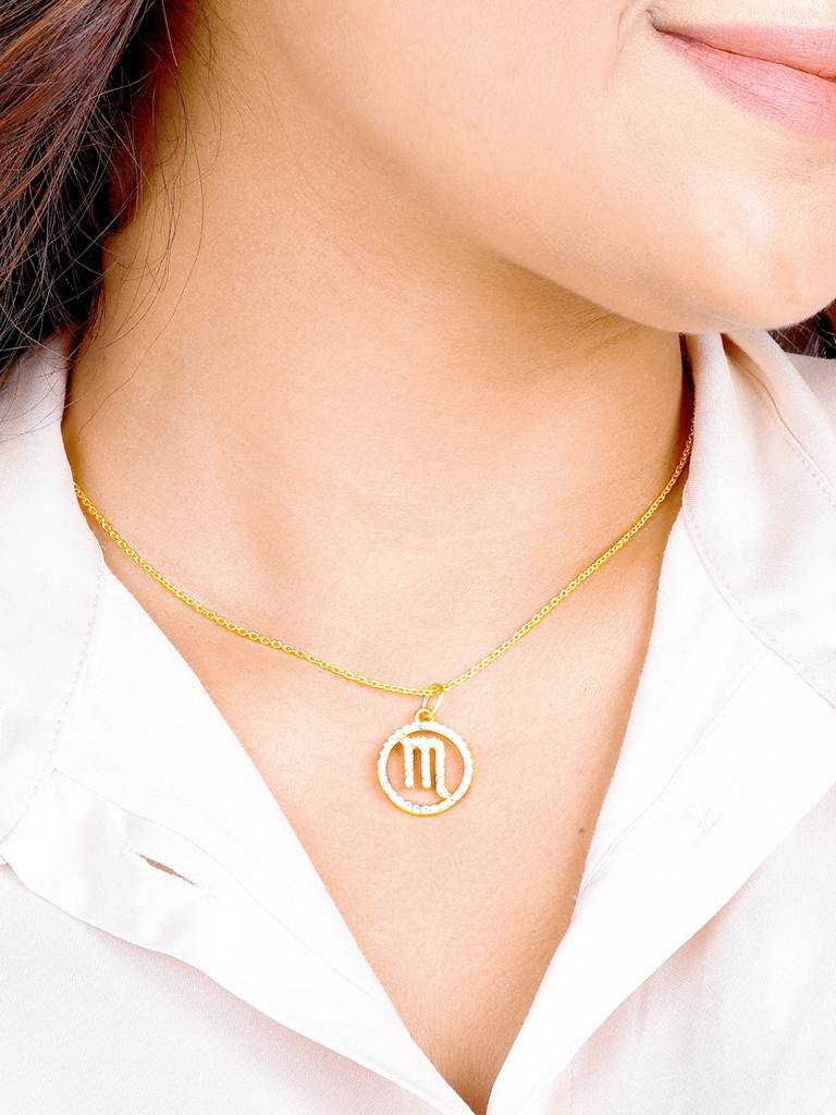 Giva 925 Sterling Silver Golden Scorpio Pendant With Link Chain