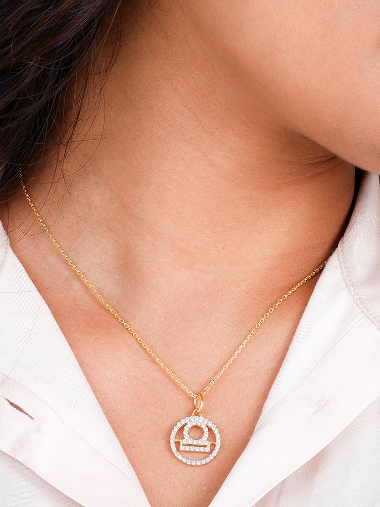 Giva 925 Sterling Silver Golden Libra Pendant With Link Chain