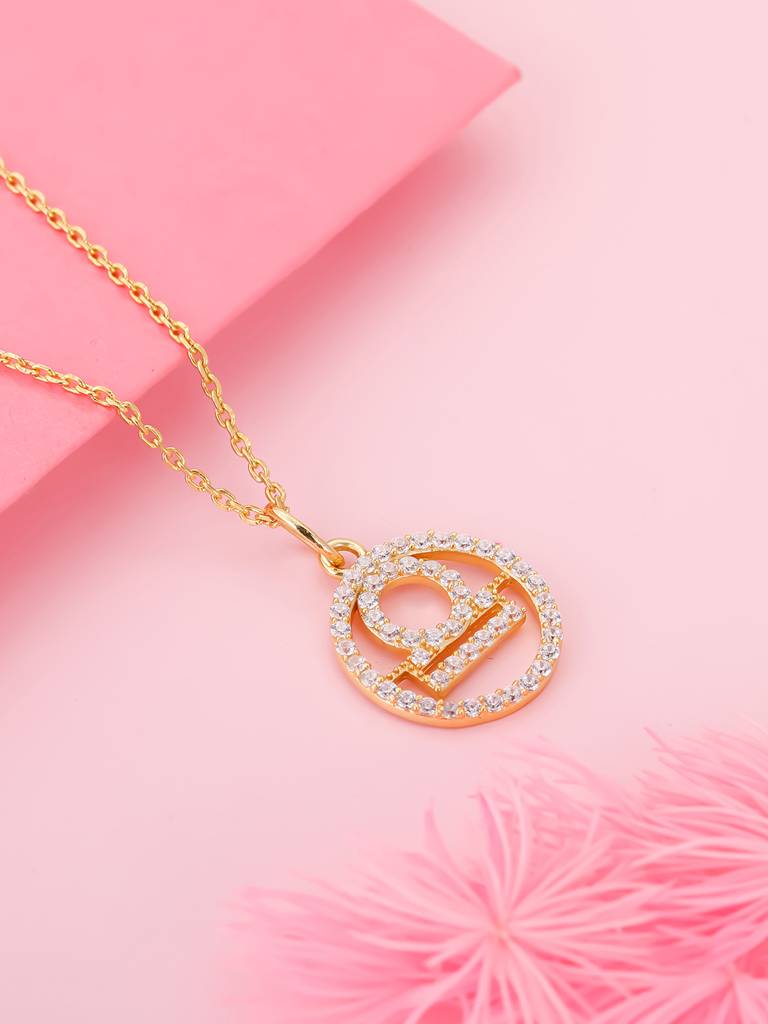 Giva 925 Sterling Silver Golden Libra Pendant With Link Chain