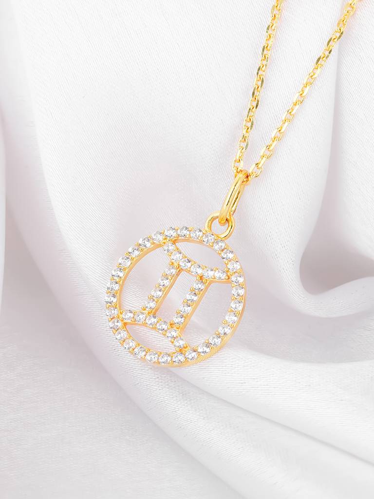 Giva 925 Sterling Silver Golden Gemini Pendant With Link Chain