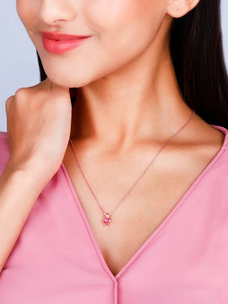 GIVA 925 Sterling Silver Rose Gold Cuddly Bear Necklace
